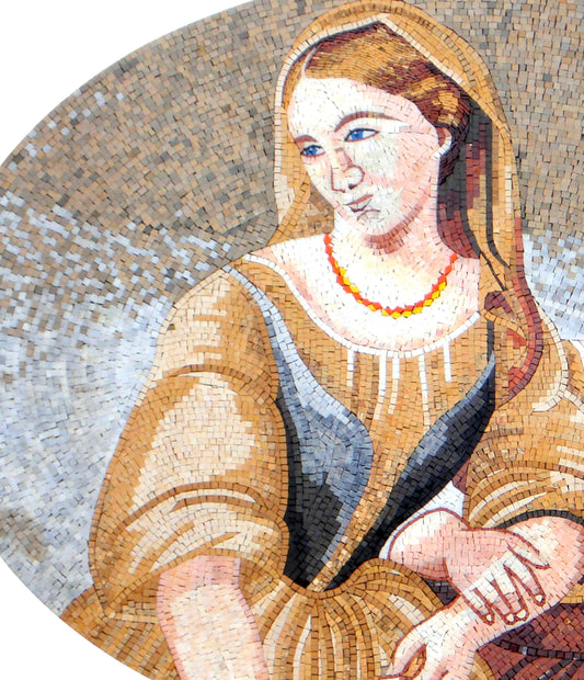 Handmade Sisters Portrait Marble Mosaic Tile Art: 52” x 32”