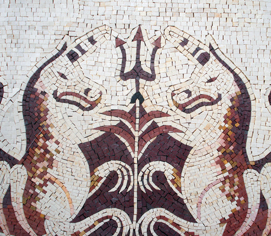 Flying Horses Marble Mosaic Wall Art: Handmade Mural (40x24 inches)