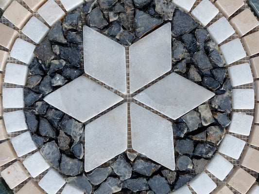 Blue Marble Mosaic Tile: Handmade Medallion, Garden Decor (24x24")
