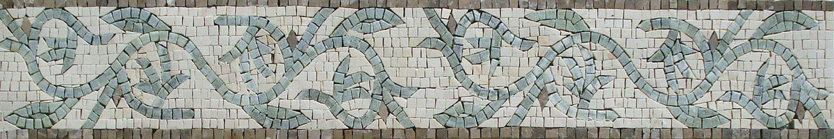 Floral Marble Mosaic Border Tile: Handmade Wall Art (8"x40")