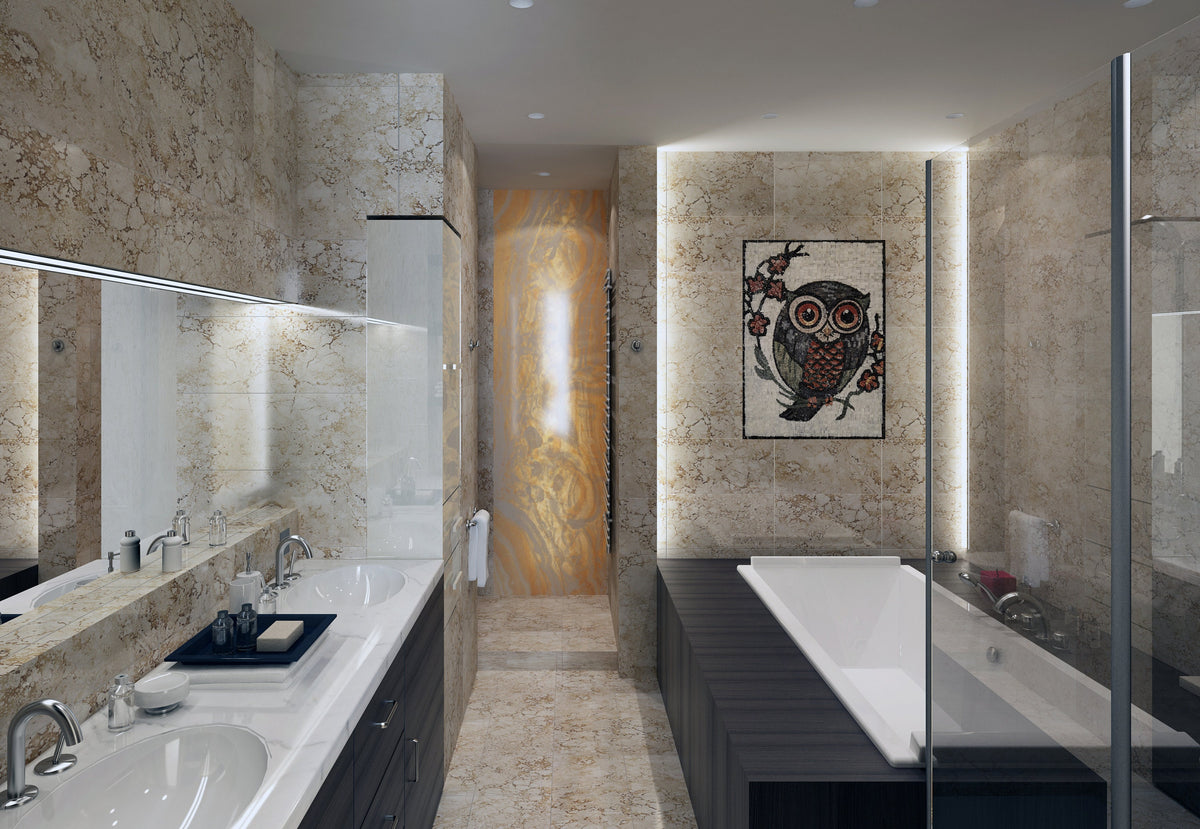 Handmade Owl Mosaic: Marble Wall Art Tile Backsplash