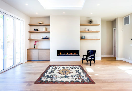 Mosaic Flower Carpet: Handmade Natural Stone Tile Rug (80x80")