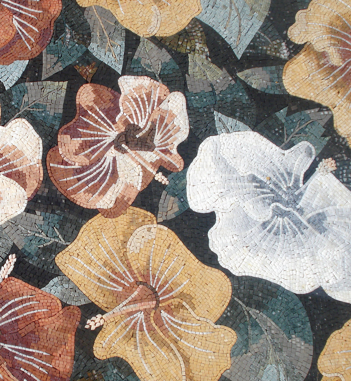 Flower Mosaic Rug: Handmade Marble Stone Rug (80x80")
