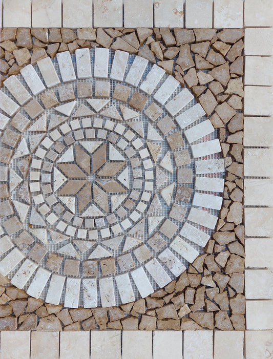 Handmade Marble Stone Mosaic Tile: Square Medallion Art (24”x24”)