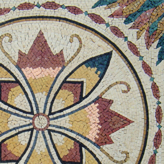 32” MEDALLION MOSAIC TILES | Square Floral Art work Mosaic Floor Tiles For House Warming | Marble For Interior And Outdoor Hallway Entry