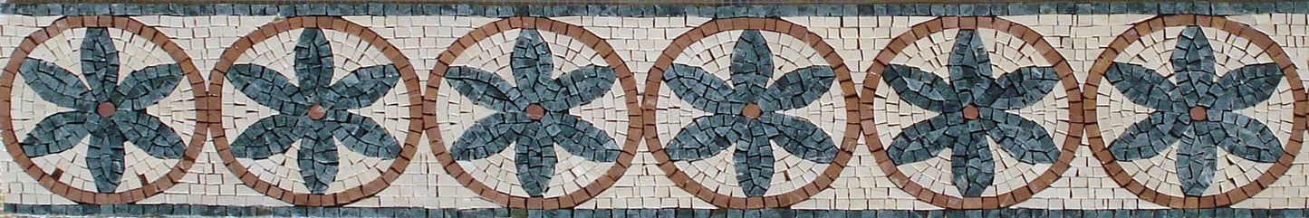 Floral Mosaic Border: 8" Circle Marble Tile Art