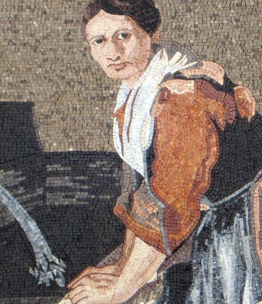Handmade Marble Mosaic Tile Art: Young Maid Portrait (52” x 32”)