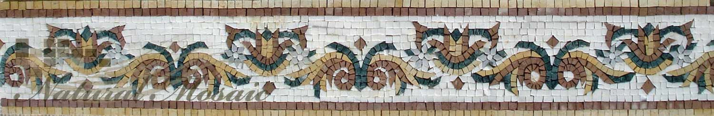 Botanical Marble Mosaic Border: Floral Wall Tiles, 6" x 40"