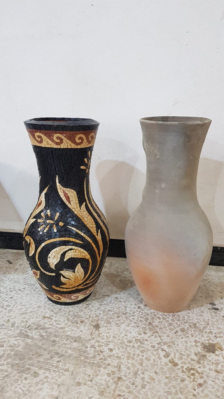 Handmade Flower Mosaic Vase: Black Clay Ceramic Art, Home Decor