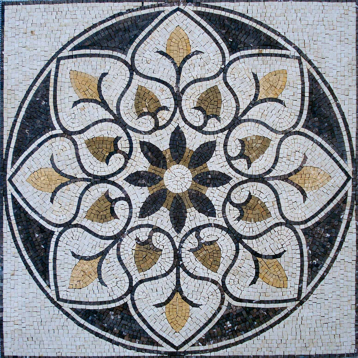 Floral Marble Mosaic Tile Medallion: 40" Square Geometric Mural