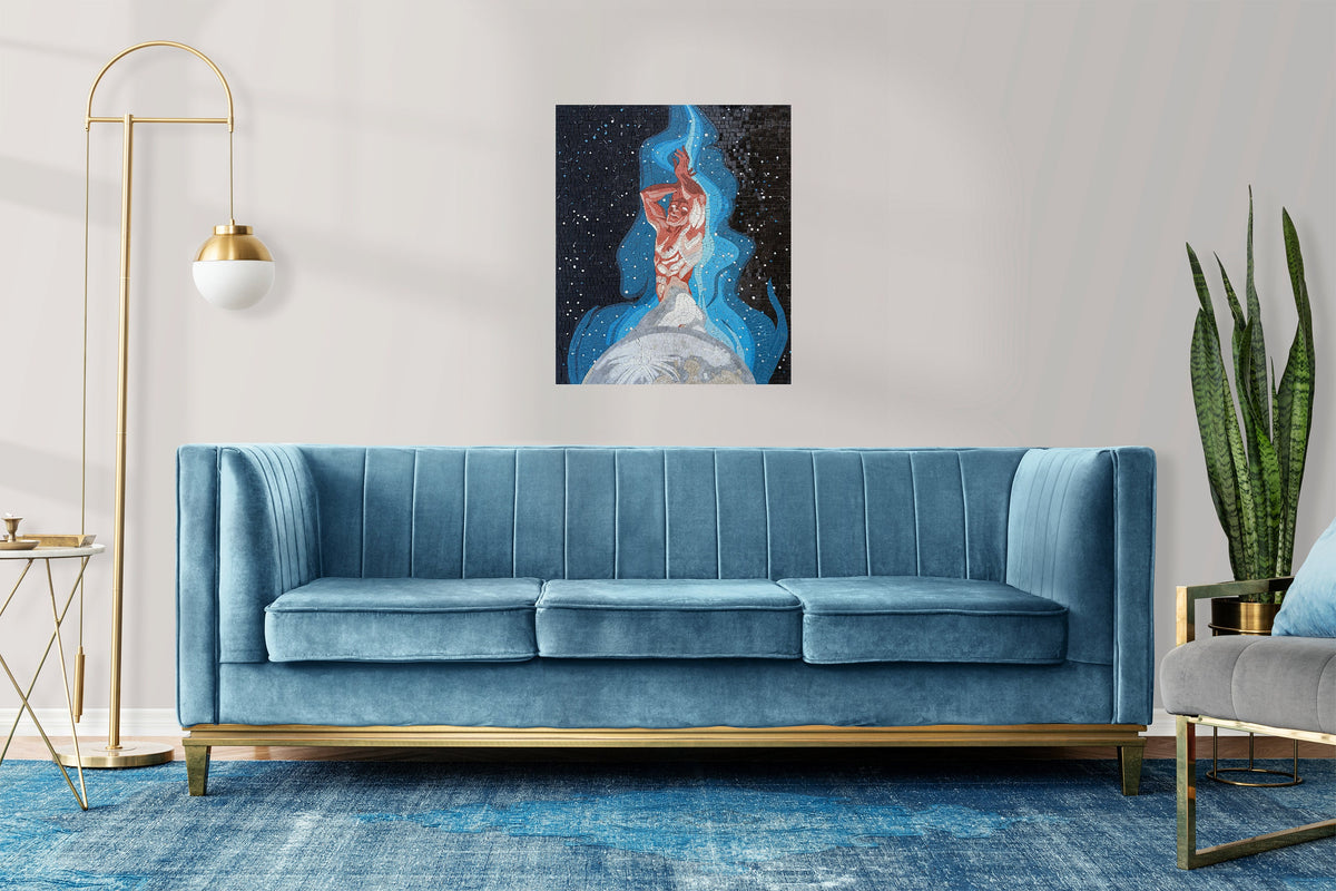 Virgo Zodiac Mosaic Tile Art: Handmade Marble Stone (30" x 25")