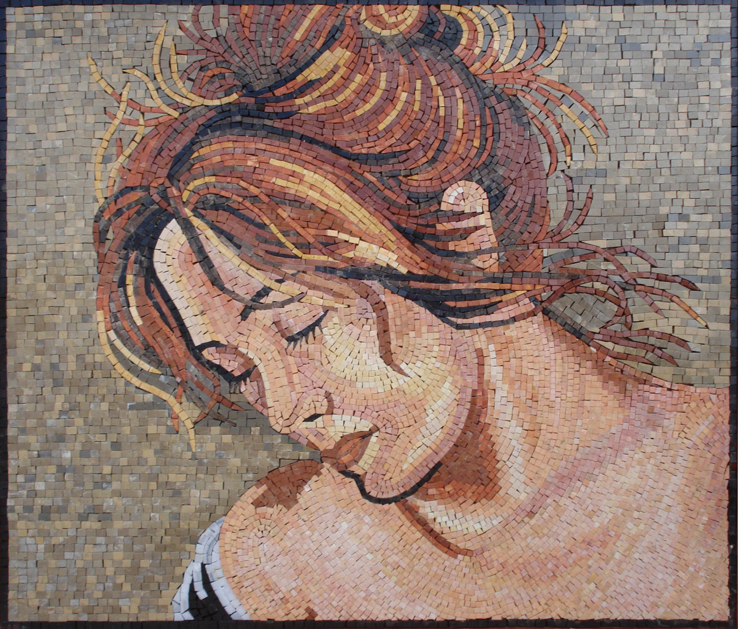 Handmade Woman Portrait Mosaic Tile Art: Marble Stone Mural