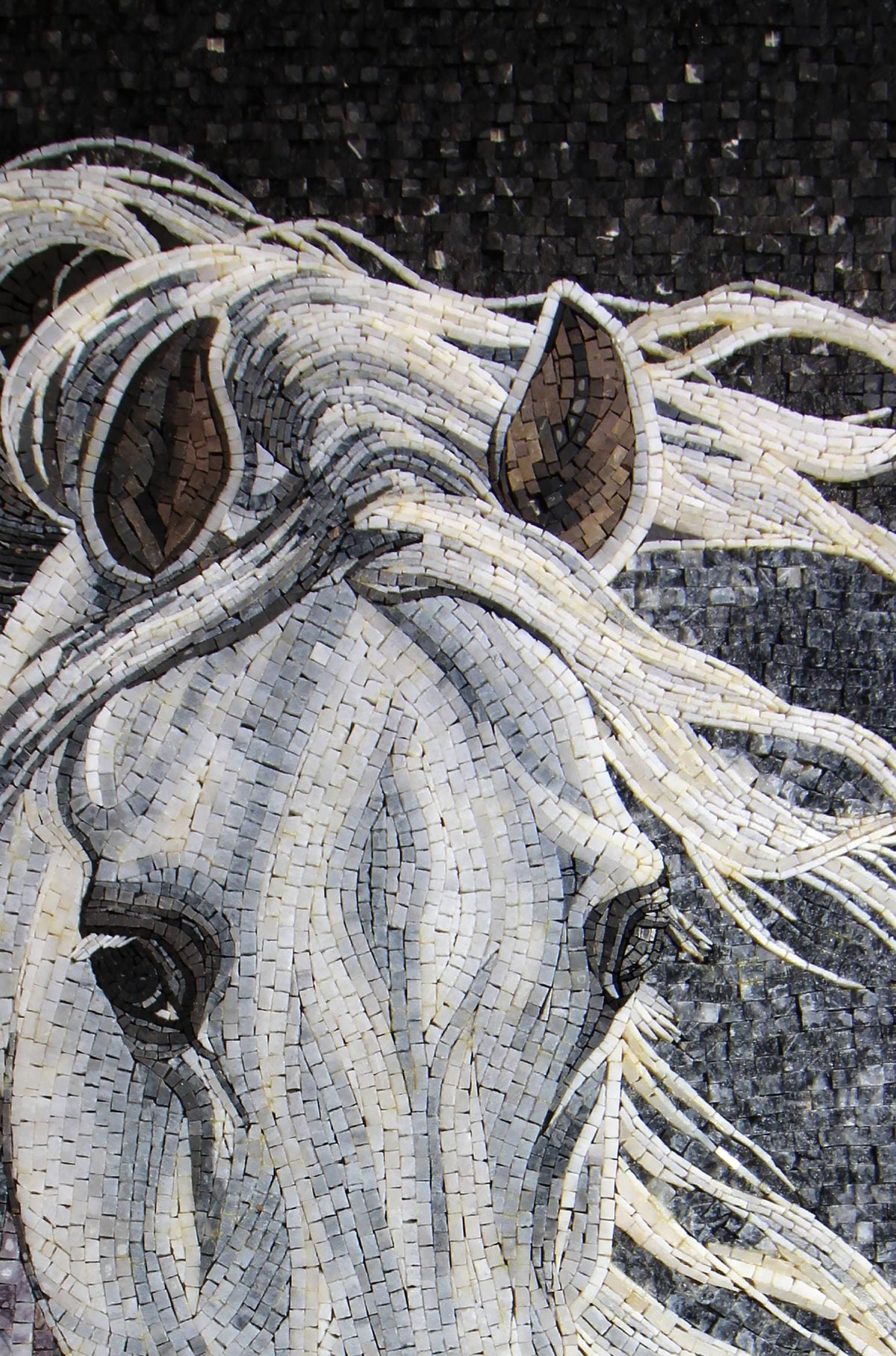 Handmade Marble Mosaic Horse Portrait Mural - Wall Art Decor
