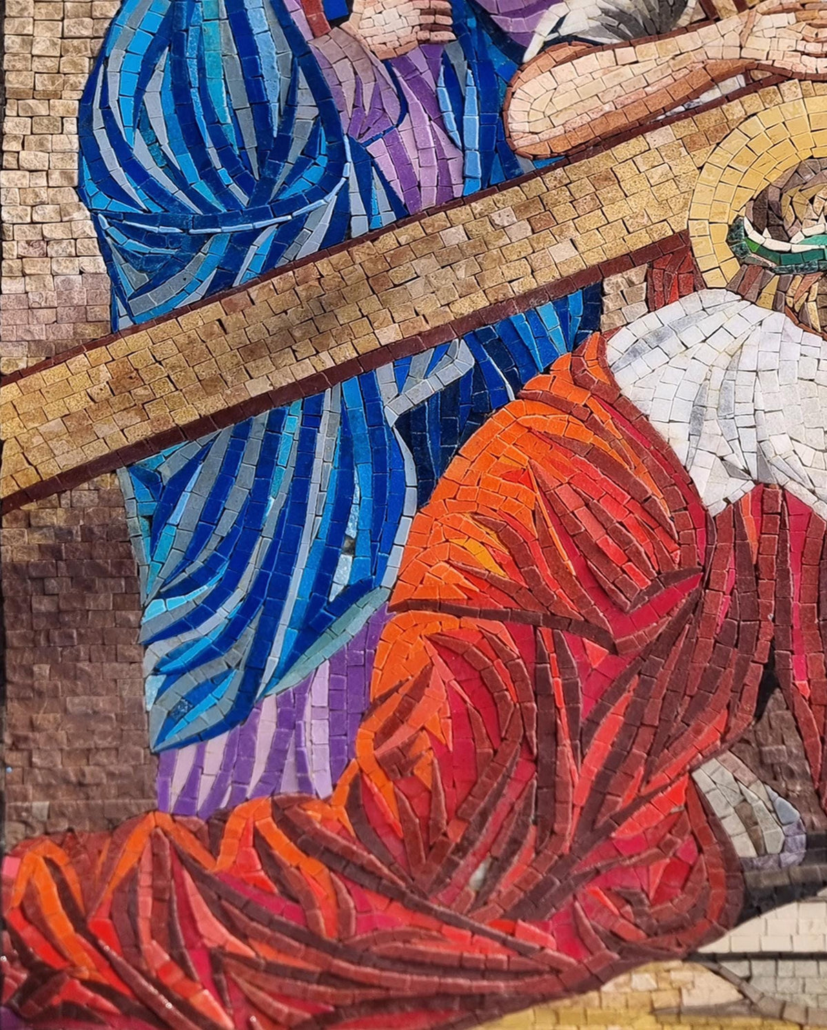 36"x28" Jesus on the Cross Mosaic Wall Art , Religious Christian Home Decor, Sacred Icon Design, customization available