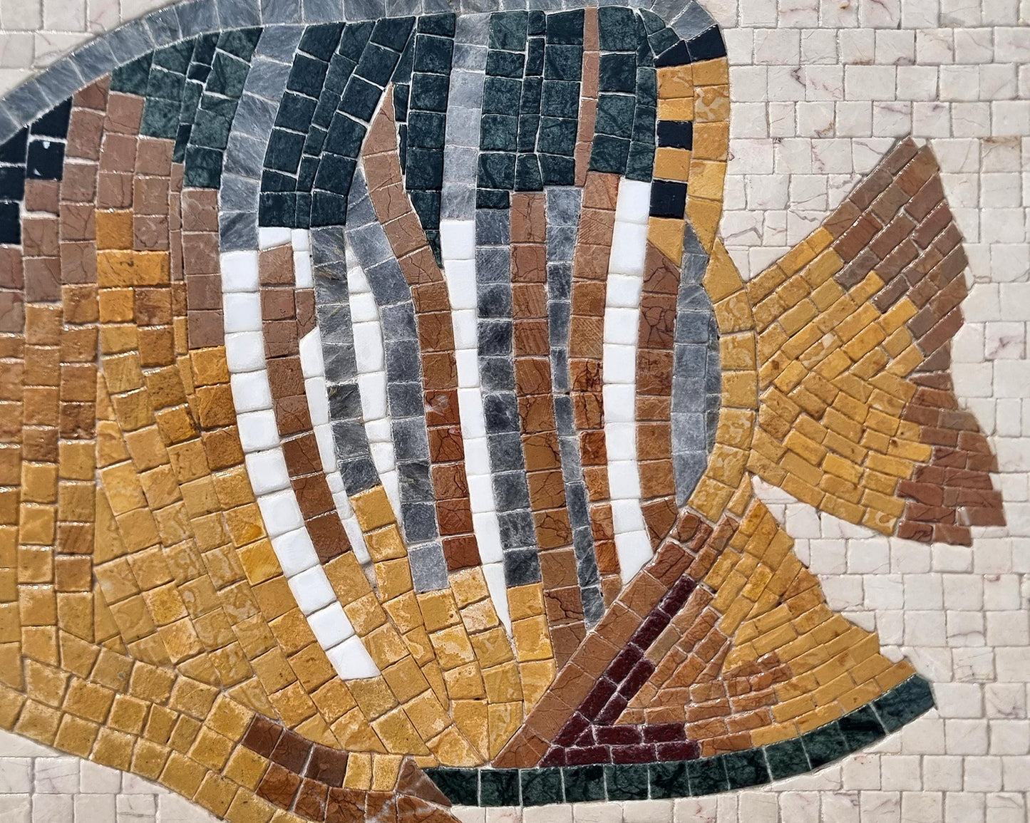 16"x12" Fish Mosaic Kitchen Backsplash – Custom Handmade Marble Tile Art, Nautical Wall Decor, Customization available