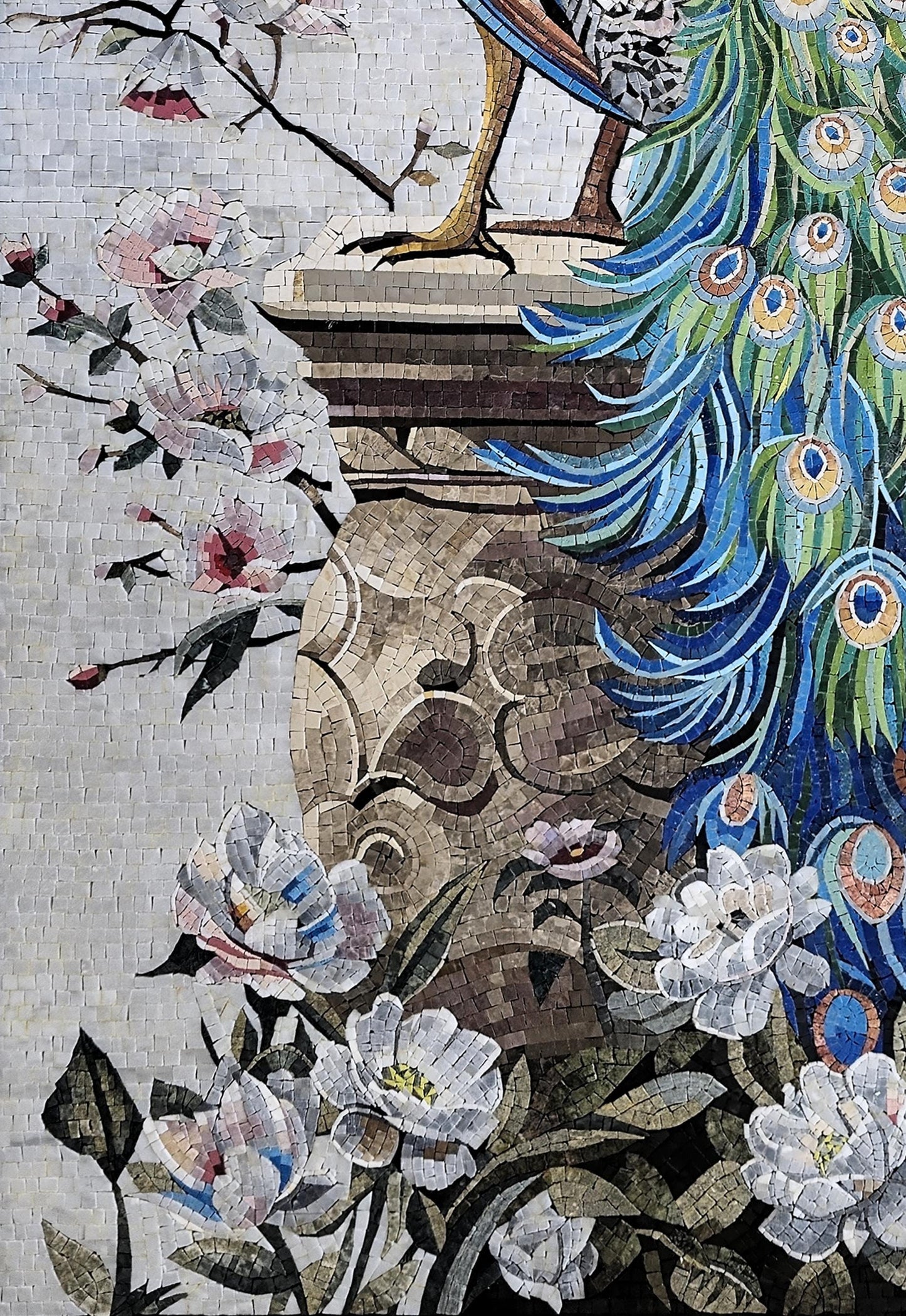68"x40" Peacock Mosaic Wall Art – Vibrant Bird Inlay, Nature-Inspired Home Decor, Customization Available