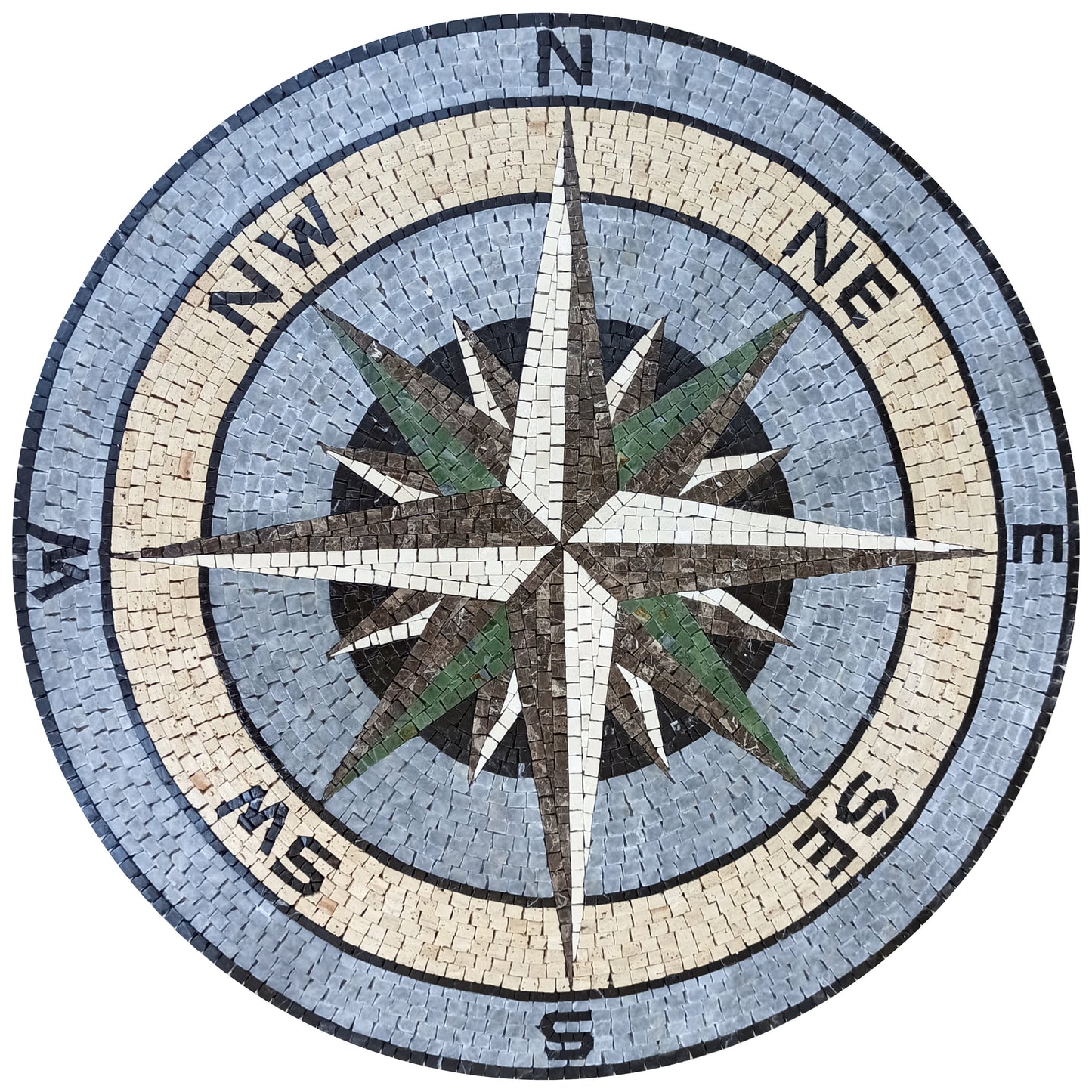 Handmade Compass Rose Marble Mosaic Tile Medallion (32 inch)