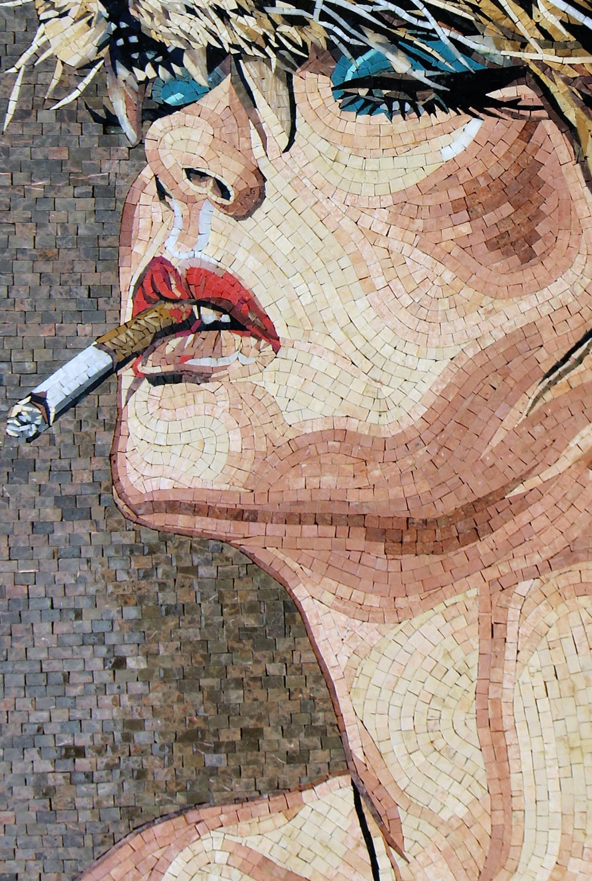 34"x23" Woman Smoking Mosaic Art – Feminine Portrait Artwork, Unique Home Accent, Customization Available