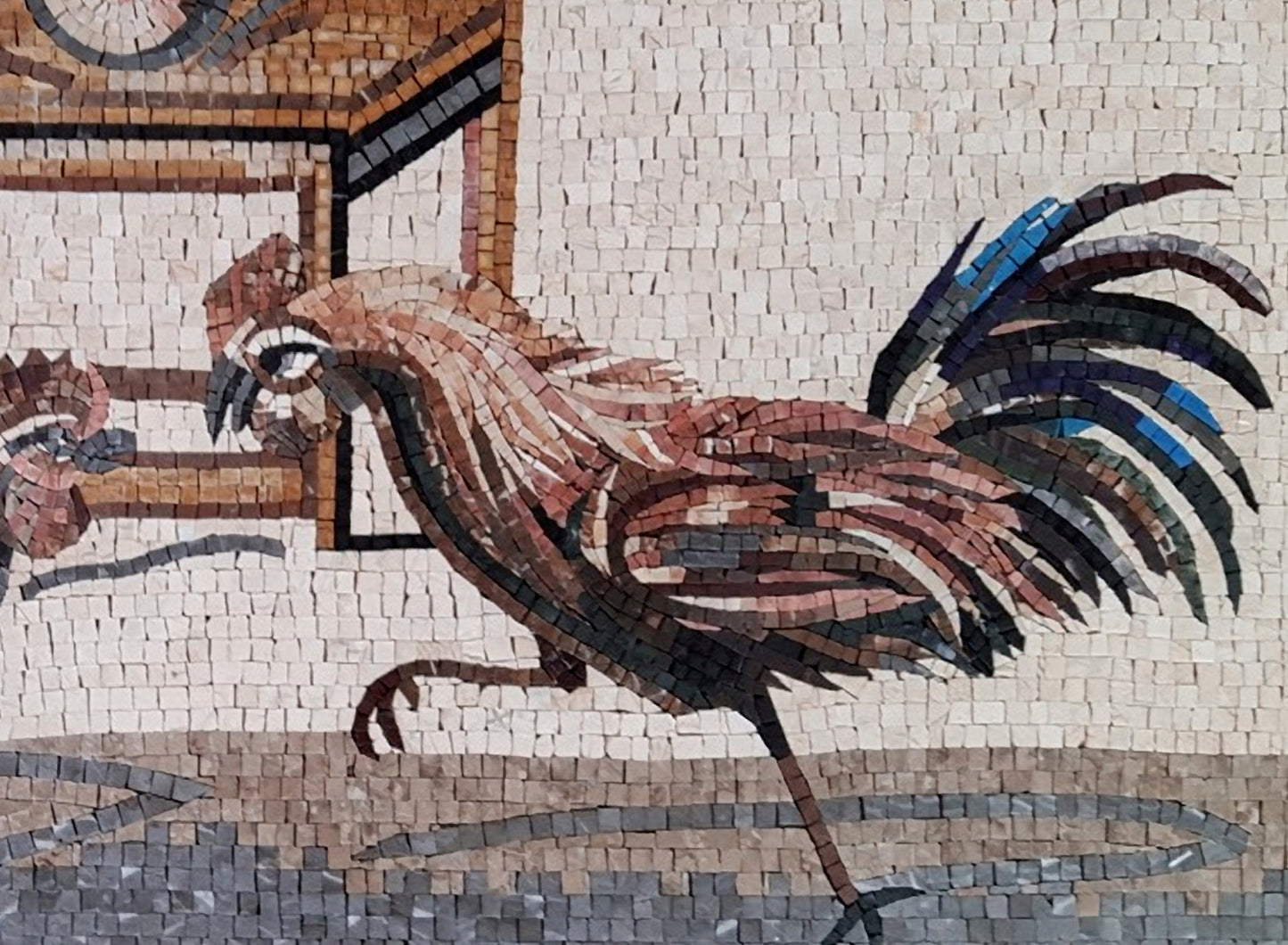 Handmade Fighting Roosters Mosaic Tile Art: Kitchen Backsplash or Farm Wall Decor