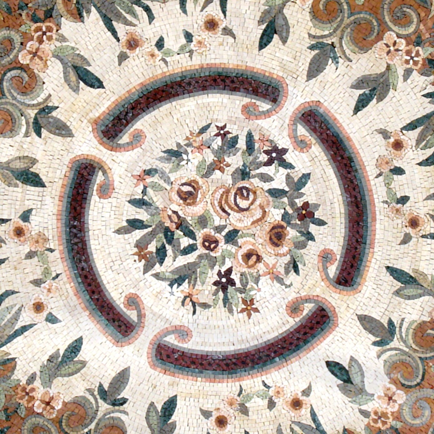 Handmade Marble Medallion Mosaic Artisanal Stone Décor with Floral Elegance - Customization available