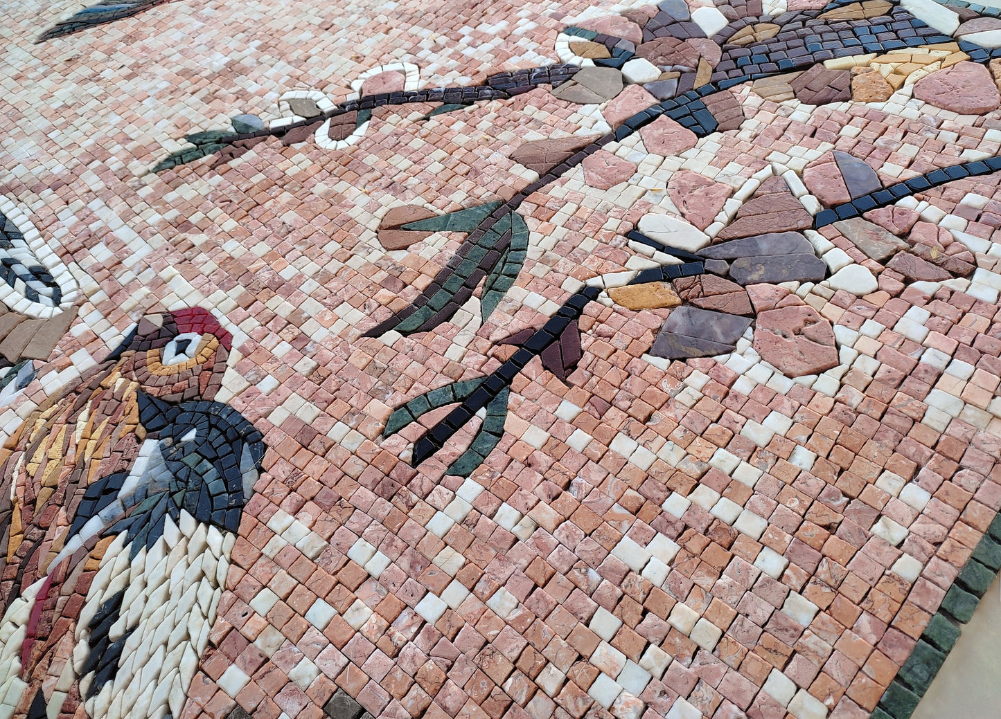 Handmade Bird Mosaic Backsplash: Marble & Stone Wall Art (40" x 30")