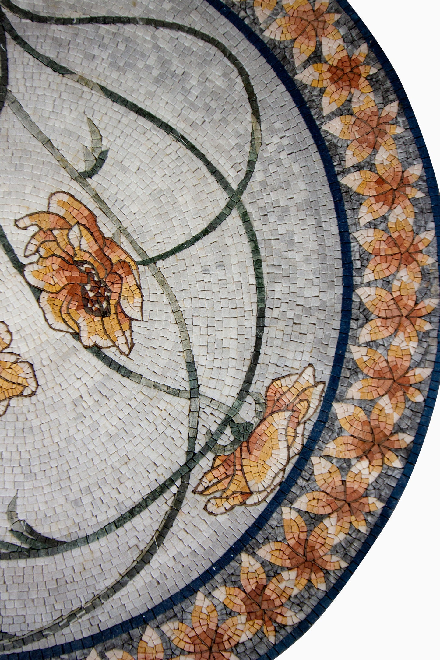 Artisanal Bloom - Handmade Floral Pattern Round Mosaic Medallion Art Tile - Customization available