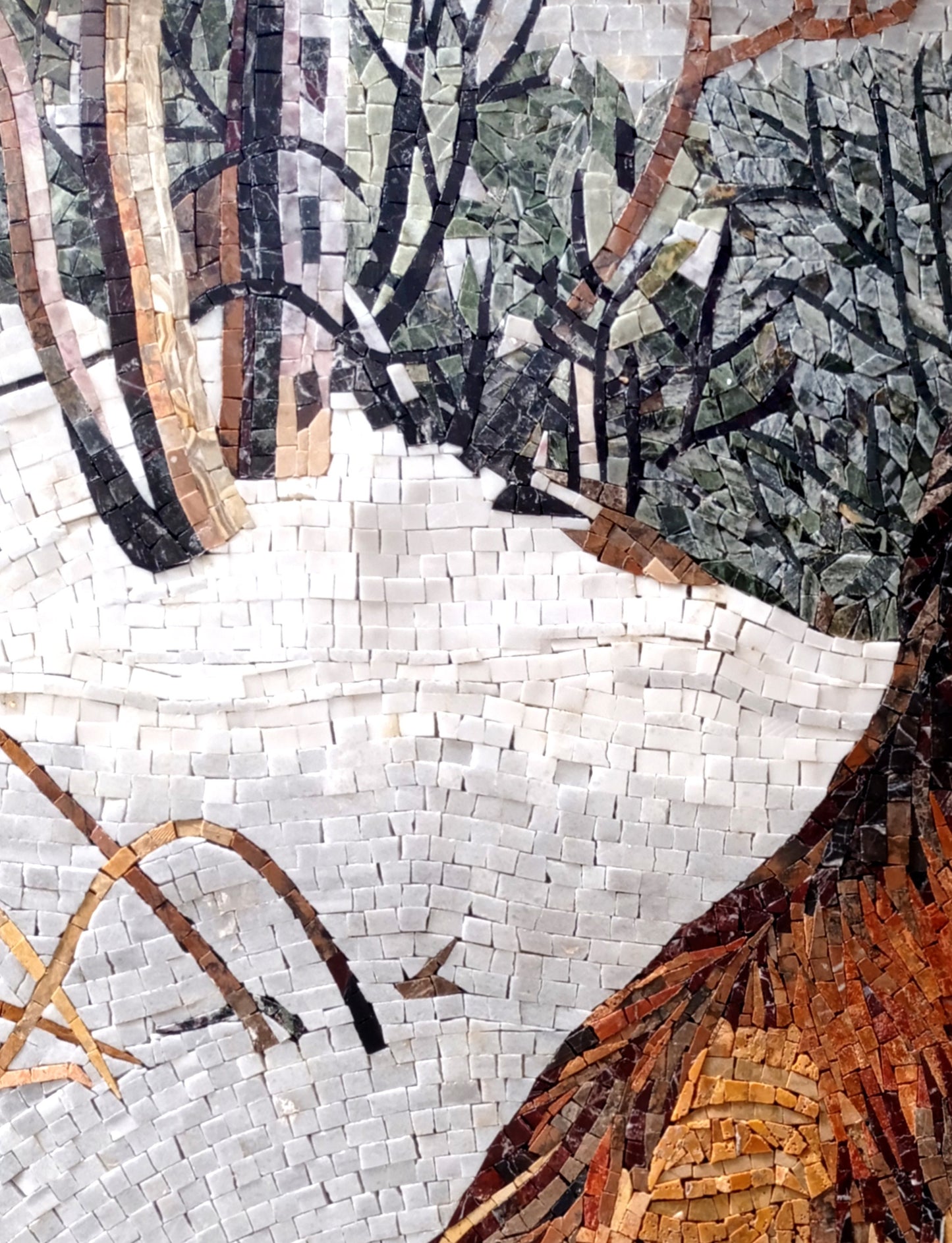 Handmade Fox Mosaic Tile Art: Snowy Wildlife Decor (40x32")