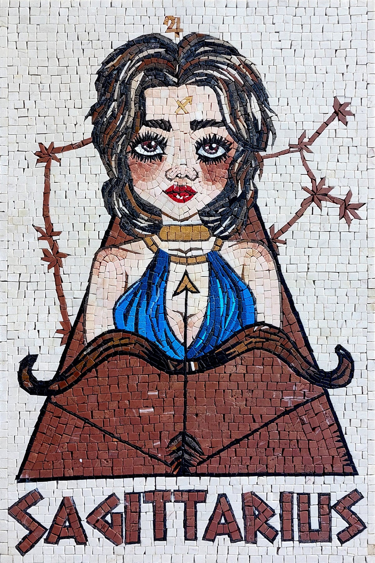 Handmade Sagittarius Mosaic Tile Art: Zodiac Girl Wall Decor