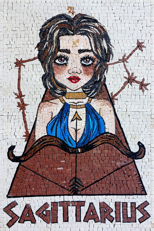 Handmade Sagittarius Mosaic Tile Art: Zodiac Girl Wall Decor