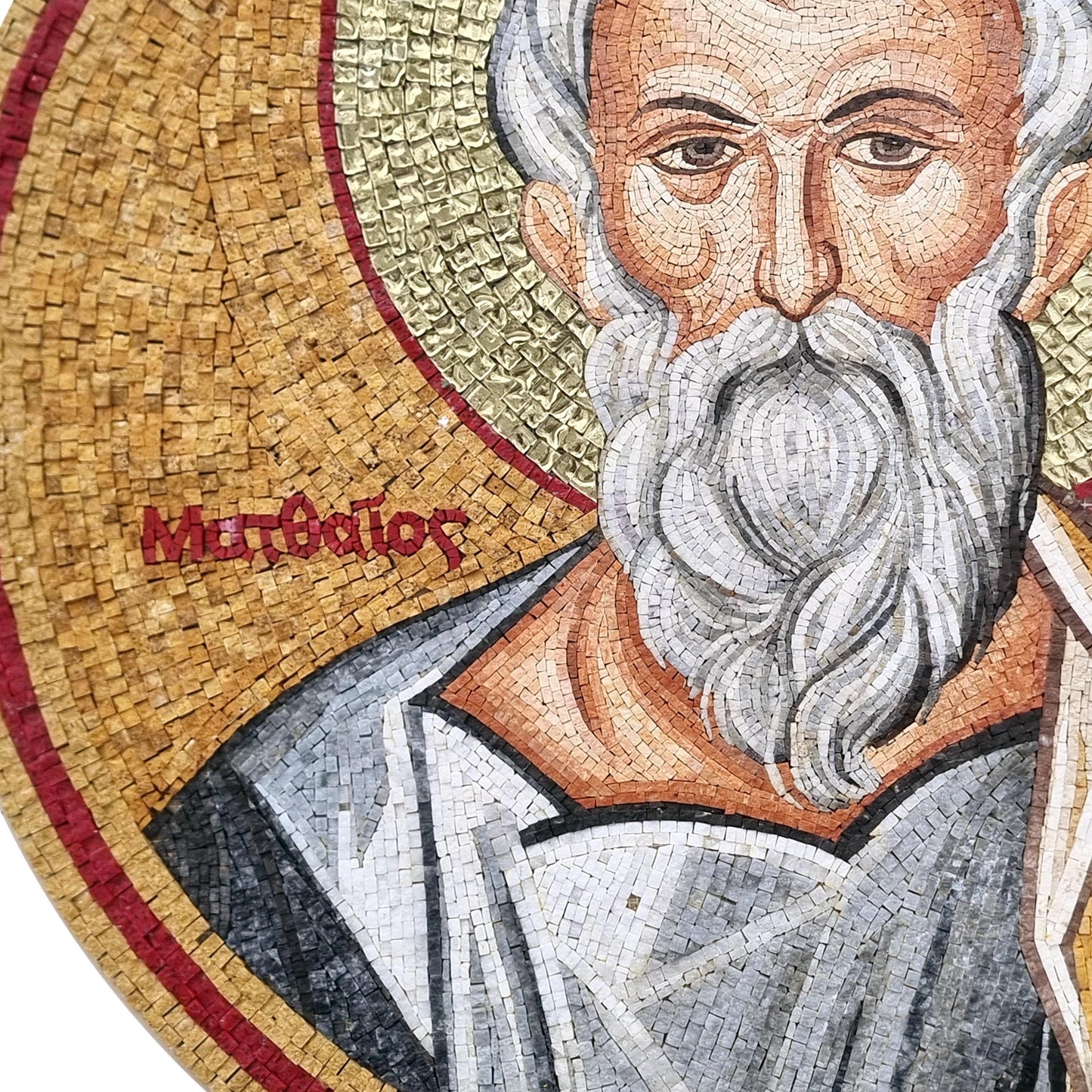 Handmade Marble Mosaic Wall Art: Old Man Portrait, Rustic Home Decor (24" Diameter)