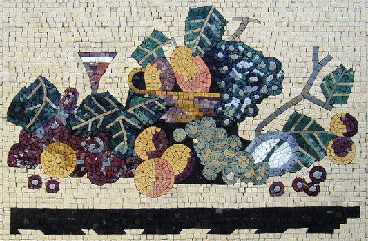 Handmade Fruit Mosaic Backsplash Art: Stone Kitchen Wall Decor