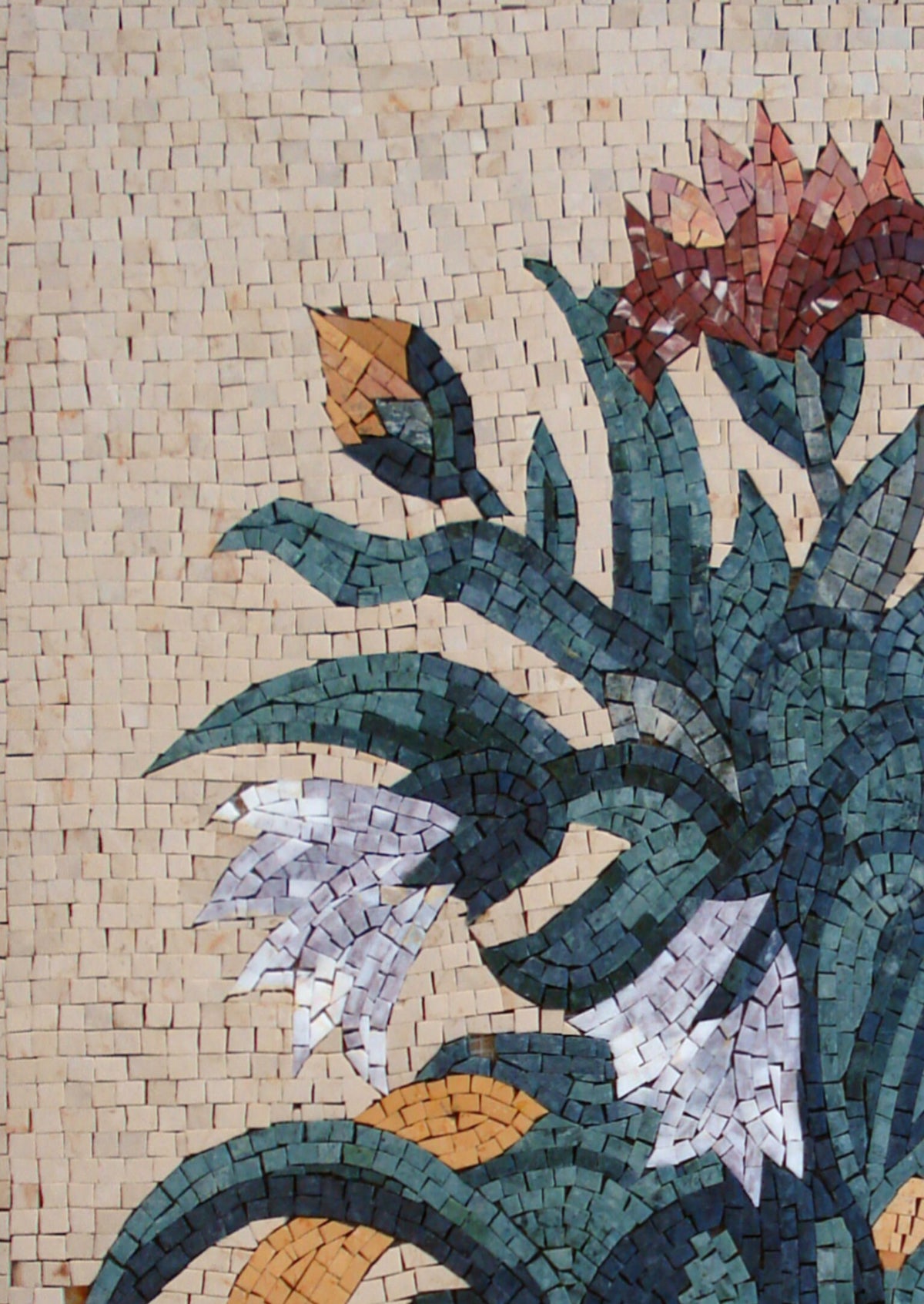 Handmade Marble Mosaic Wall Art: Flower Rose Vase, 26" Home Decor