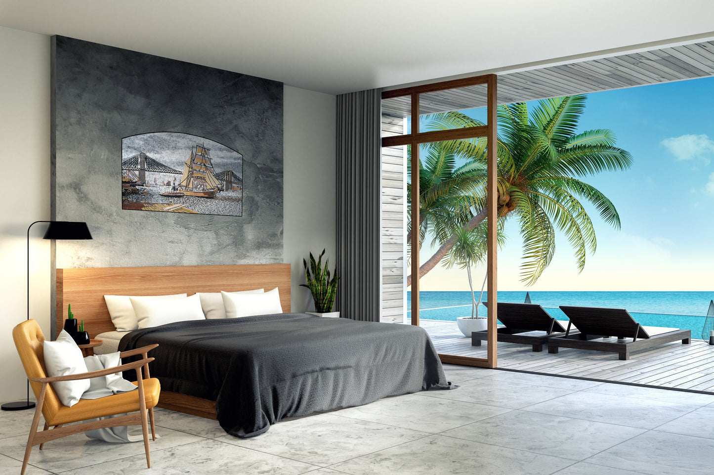 SEASHORE MOSAIC TILES | Sea View Sailor Boats Artwork Tiles For Living Room Walls | Tiles For Interior Outdoor Entry Walls And House Warming