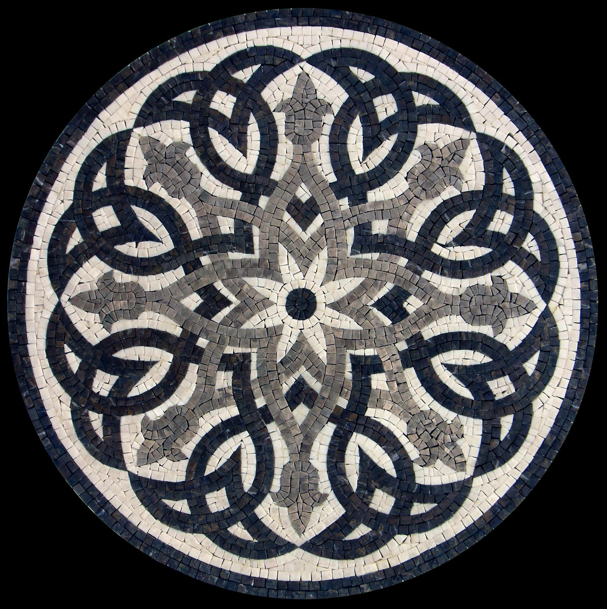 Nautical Marble Mosaic Medallion: Handmade Compass Rose Tile Art (20 inch)