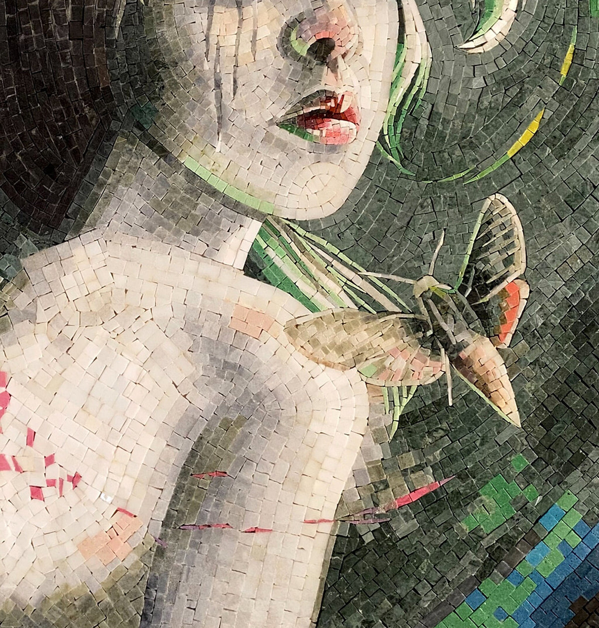 Pisces Zodiac Mosaic Tile Art: Butterfly Girl, Handmade Stone Decor