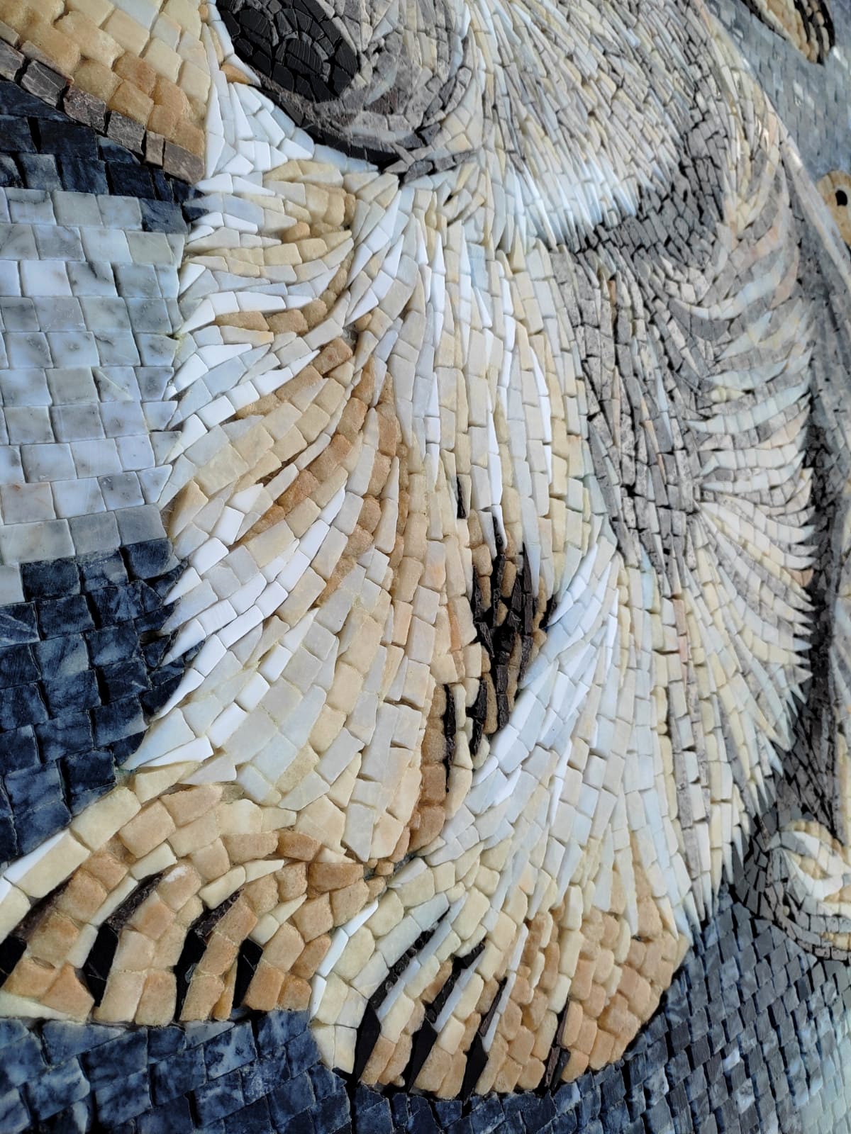 Handmade Polar Bear with Cub Marble Mosaic Tile Art