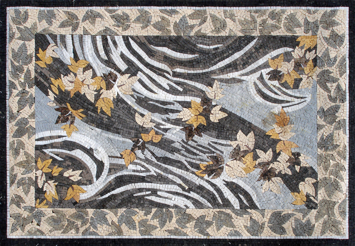 Handmade Marble Mosaic Rug: Leaves Art Tile, Home Decor (56” x 40”)