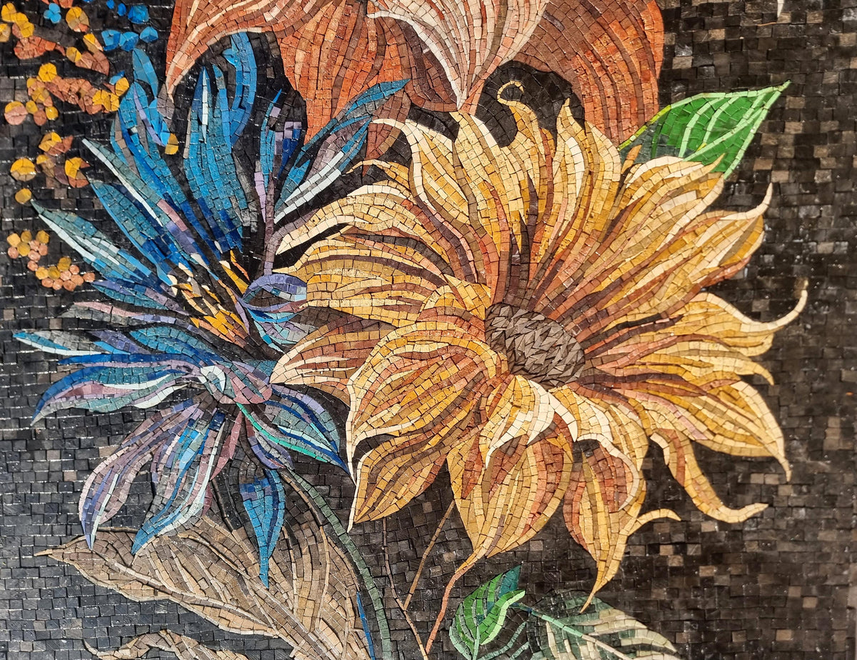 Handmade Floral Marble Mosaic Wall Art (48x24) - Custom Colors