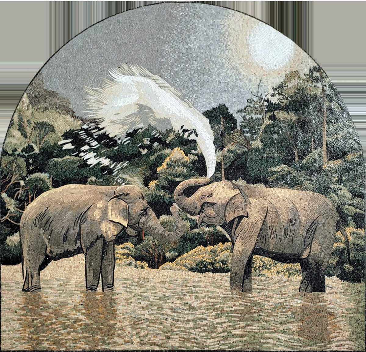Handmade Elephant Mosaic Tile Art: Jungle Animal Wall Decor (84” x 80")