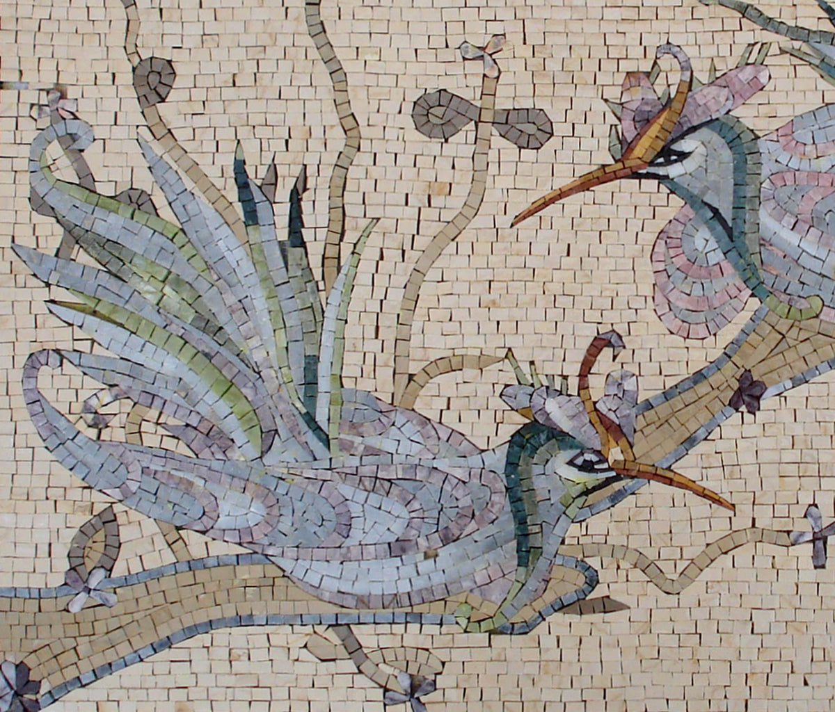 Handmade Bird Mosaic Wall Art: Marble Tile Backsplash (40" x 32")