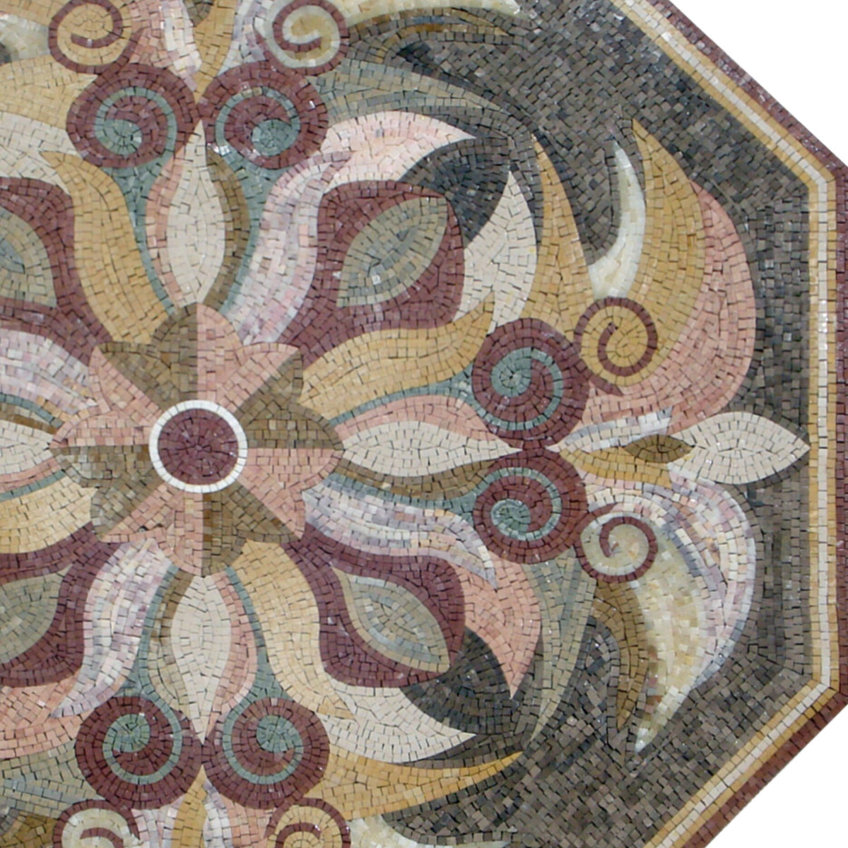 Handmade 40" Marble Mosaic Medallion: Floral Art Tile Stone Decor