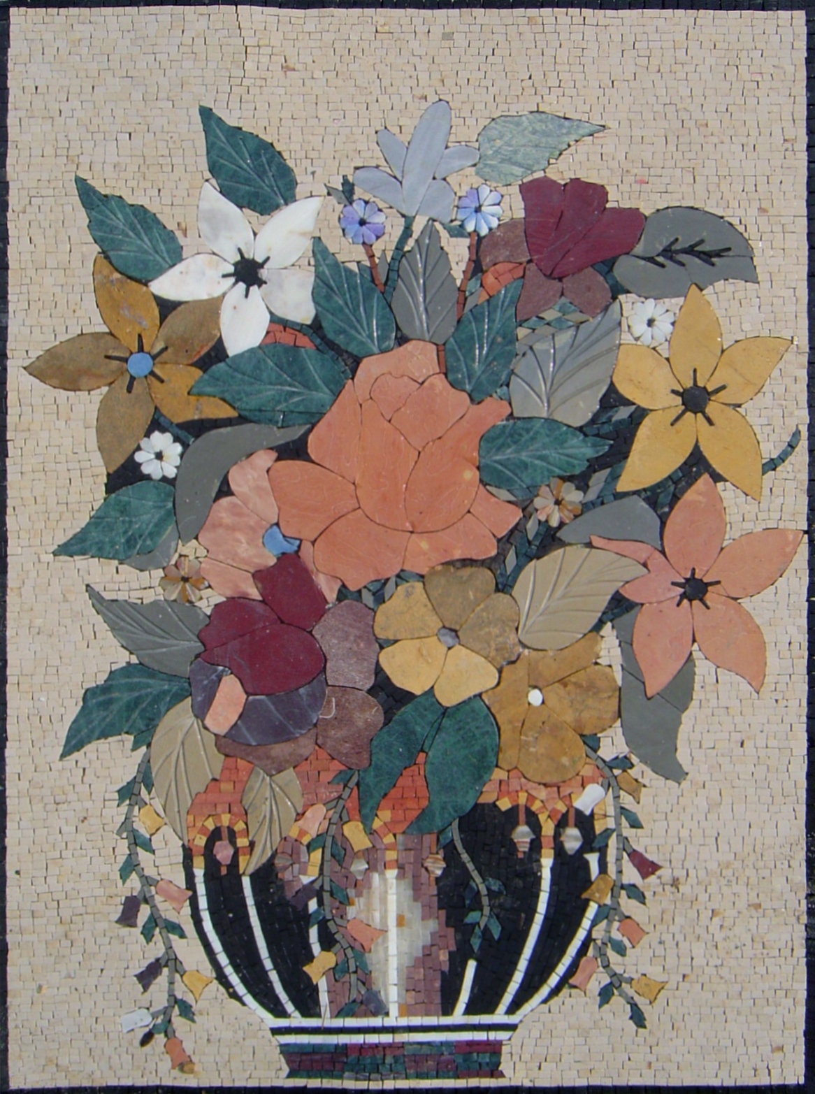 Handmade Marble Mosaic Flower Vase Wall Art (40” x28”)