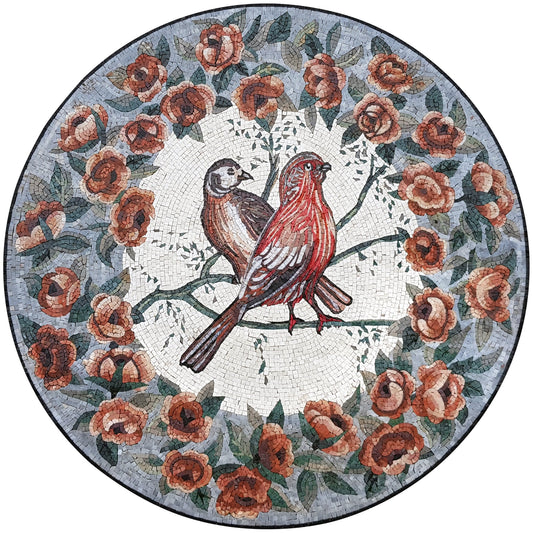 COLORFUL FLOWER ART - Round Birds Blue Kingfisher Mosaic Wall Art - Customization available