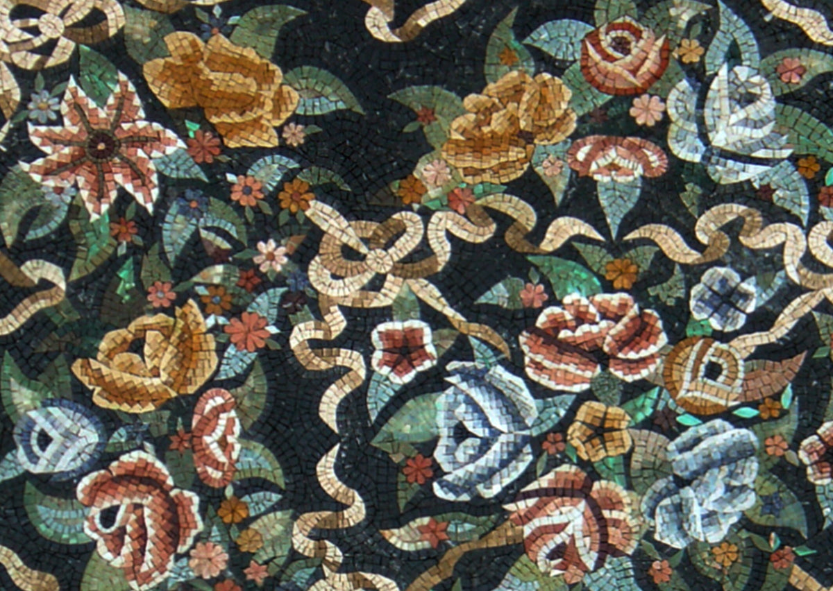 Handmade Floral Mosaic Rug: Natural Stone Art Carpet (80” x 60")