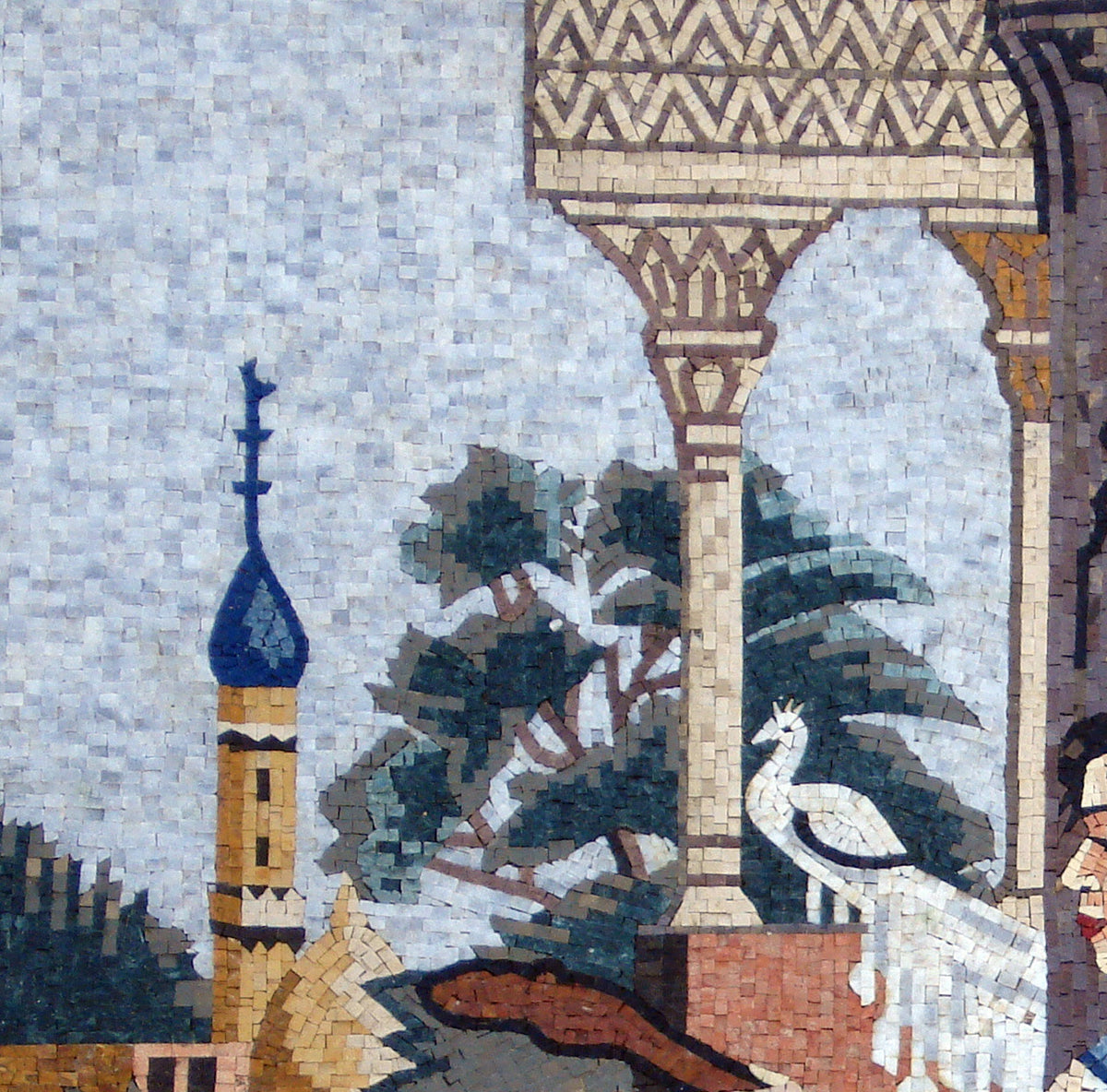 Handmade Mughal Couple Mosaic Tile Art: Royal Home Decor (58” x 58")