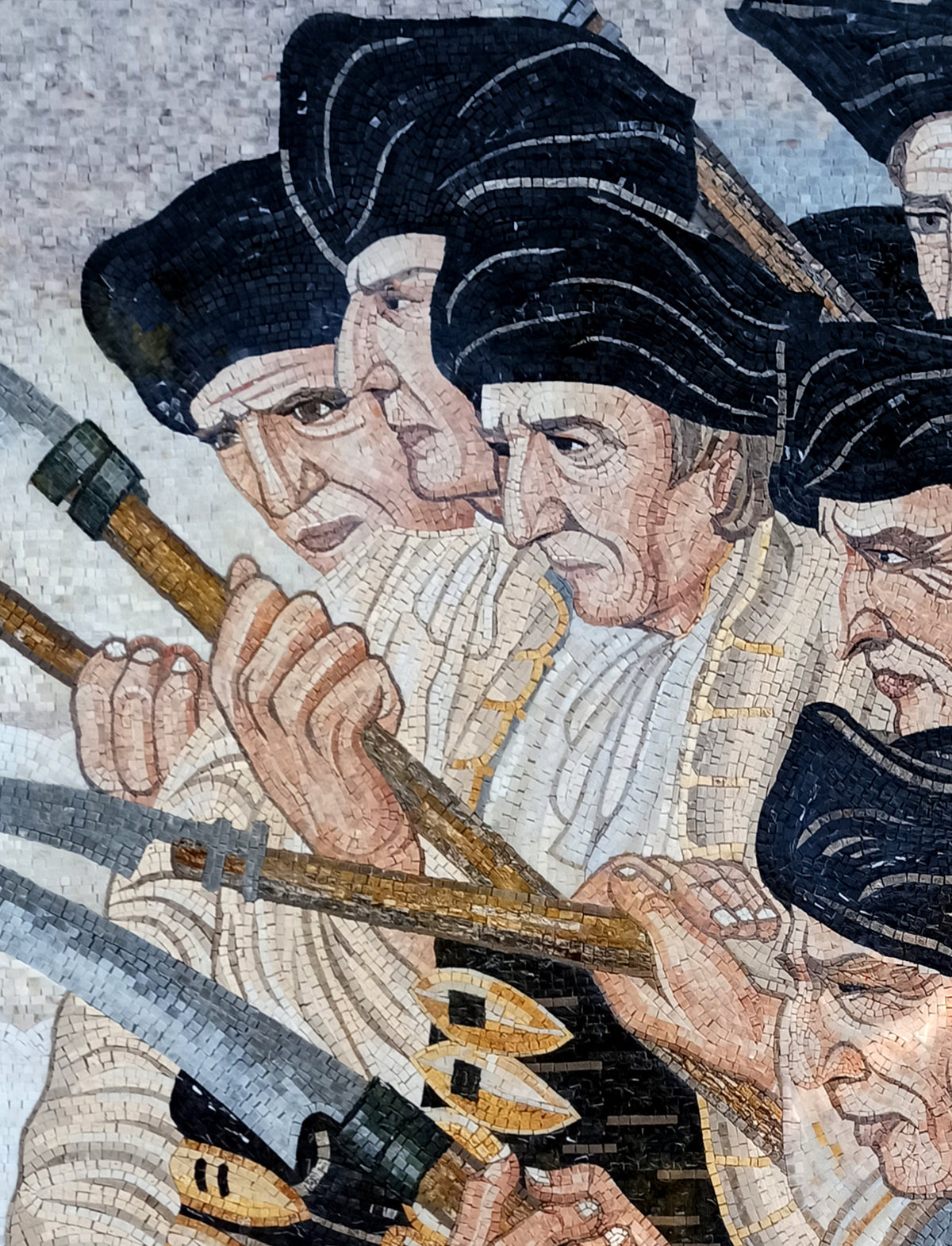 Handmade Colonial War Soldiers Mosaic Tile Art: Italian Marble Backsplash