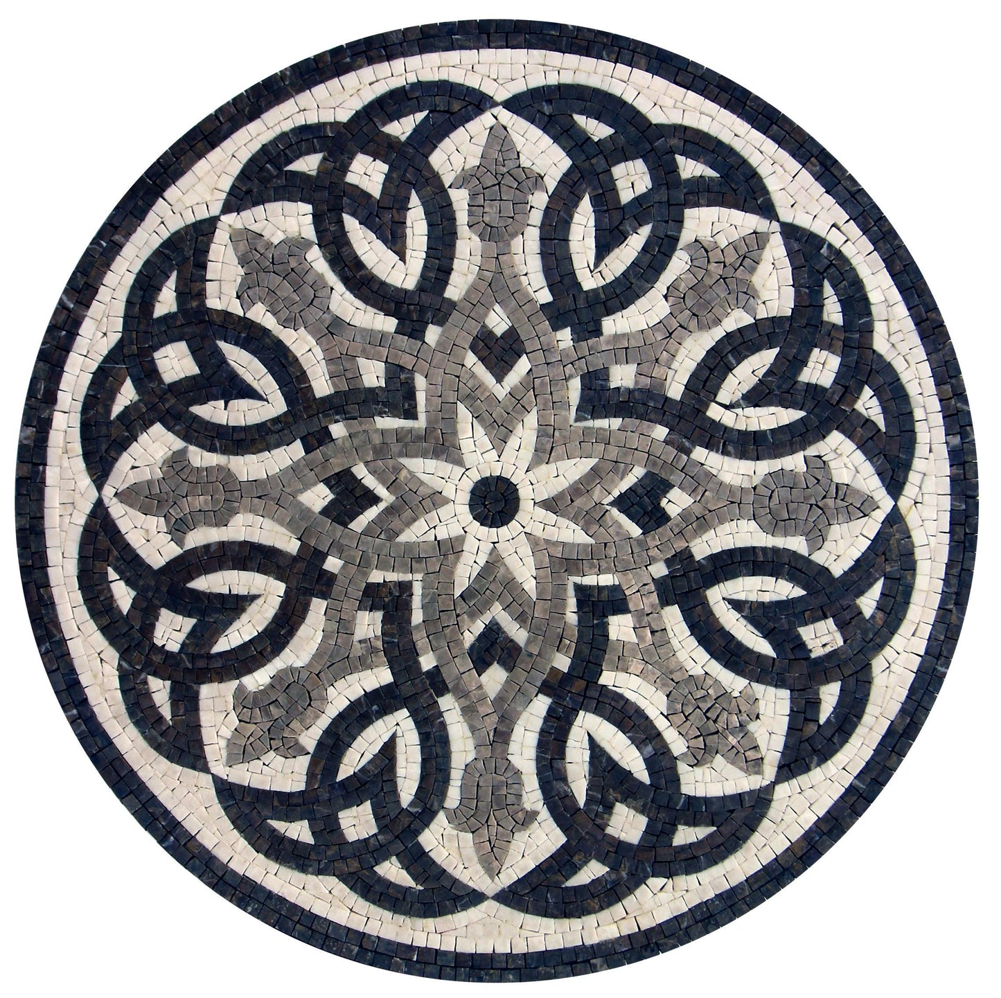 Nautical Marble Mosaic Medallion: Handmade Compass Rose Tile Art (20 inch)