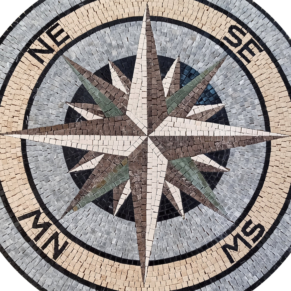 Maritime Elegance - Compass Rose Nautical Marble Mosaic Medallion Flooring Tiles