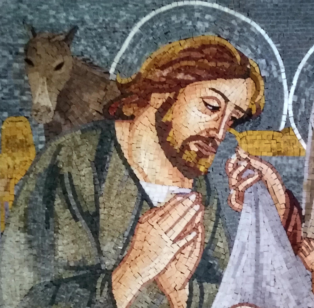 Handmade Holy Family Marble Mosaic: Christian Religious Decor 48"x36"