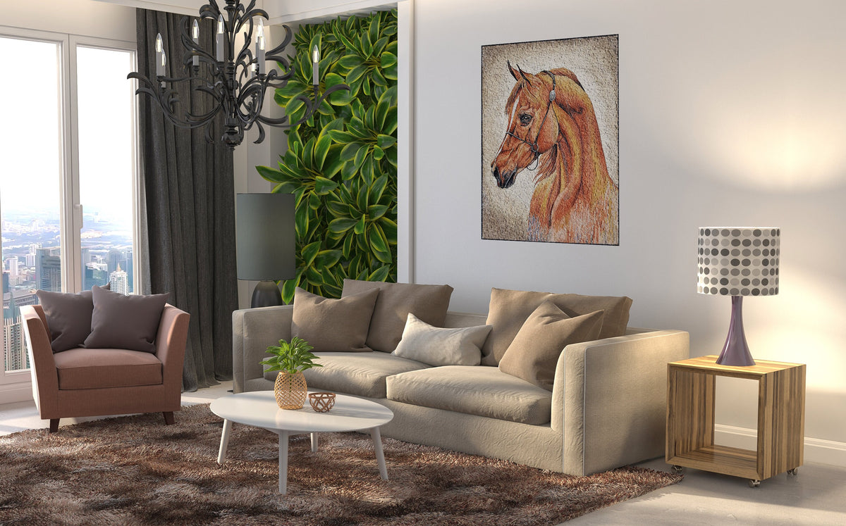 Handmade Horse Mosaic Tile Art: Living Room Wall Decor (40” x 32”)